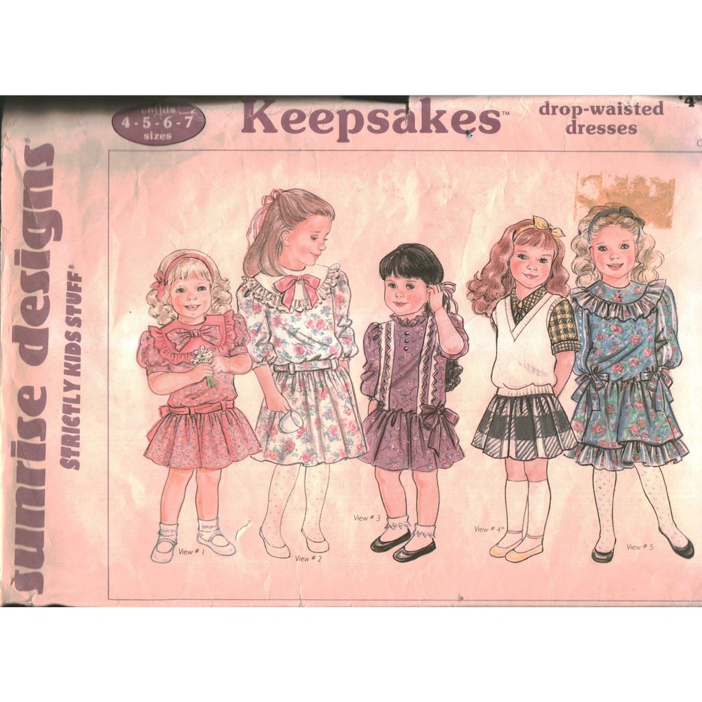 Sunrise Designs Keepsakes C176 Drop-Waisted Dress Sewing Pattern Girls 4-5-6-7